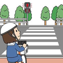 女子学生が横断歩道の手前で信号待ちをしているイラスト