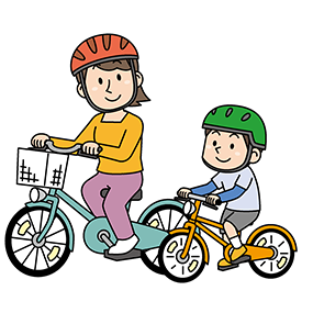 親子が自転車に乗っているイラスト