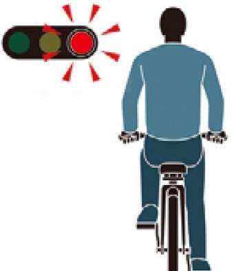 赤が点滅している信号機と自転車に乗った人物のイラスト