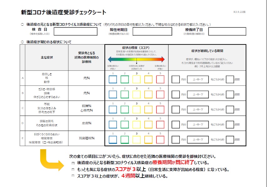 後遺症外来チェックシート