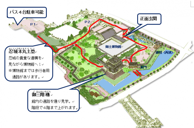 忍城址公園内の地図（郷土博物館周辺）