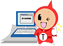 パソコンの前でサムズアップしている赤いエルレンジャーのイラスト
