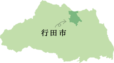 行田市の位置を表した地図。埼玉県の北部に位置する。